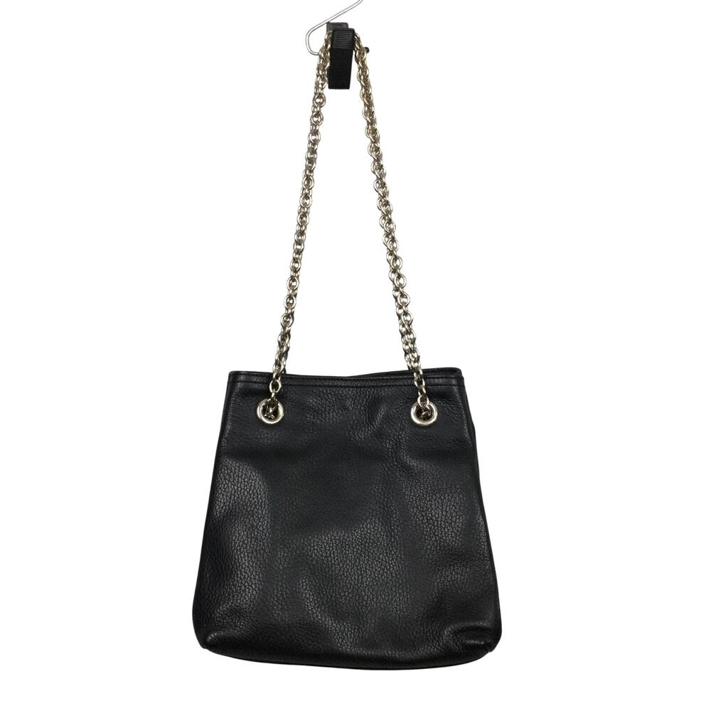 Doncastor Pebbled Leather Chain Link Double Handle Lined Black Bucket Handbag